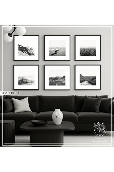 Tablomtr Sessiz Doğa - Dijital Baskılı Siyah Metal Çerçeveli Gerçek Camlı 6'l...