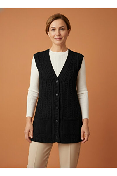 Ravencia Women's Buttoned Stretchy Thick Wool Mother Knitwear Vest