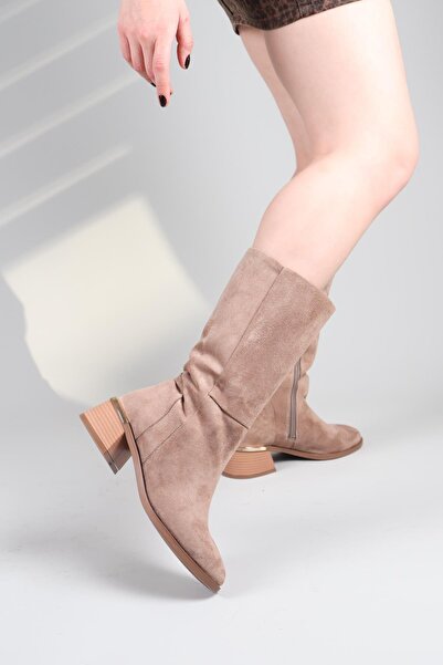 Birikon FAYE Süet Yarım Çizme VİZON
