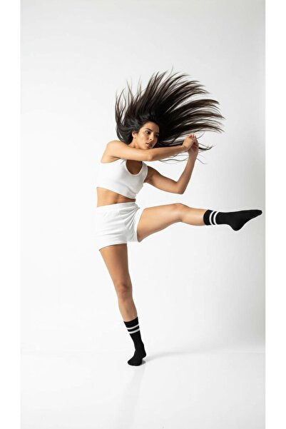 Plus Scorpion Women's 2-Pack Tennis Socks – Black and White Striped Sports Socks – Breathable Comfortable Toe Socks