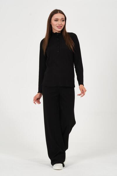 BUSA Maternity Lapel Buttoned High Waist Corded Fabric Two-Piece Suit Black