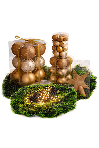 NO BRAND Set Globuri Brad + Instalatie LED 320, Gold Christmas, 48 Globuri Auriu