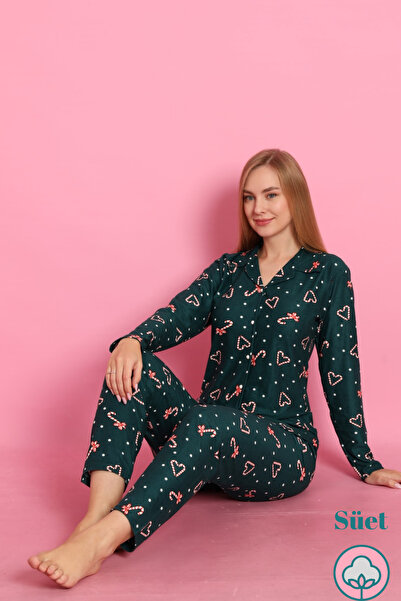 bigiyin Suede Fabric Women's Pajama Set Winter Women's Pajamas Soft Fabric Buttoned Pajama Set Christmas