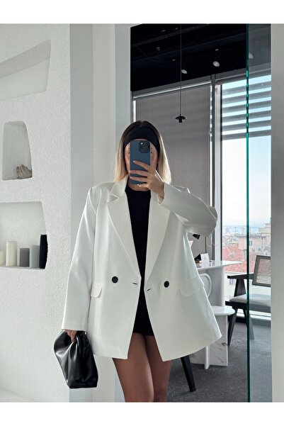 solena sln Γυναικείο μπλέιζερ πολυβισκόνης με διπλά κουμπιά βάτα τεμαχίων oversized