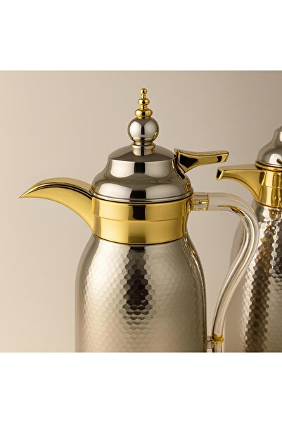 Dania Alaa 2-Piece Thermos Set for Tea and Coffee (Silver & Shiny Gold, 1L)
