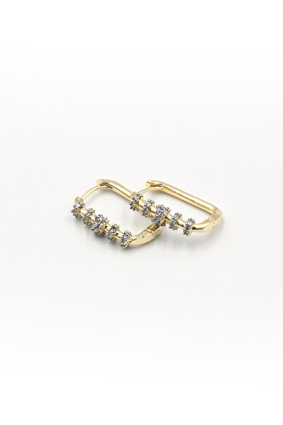 Sose Moda Stone Rectangular Gold Vip Earrings – Zircon Stone, Shiny, Clip-On and Anti-Allergic