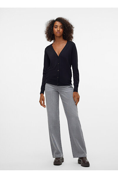 Vero Moda V Yaka Normal Siyah Kazak Kadın VMSILJE LS V-NECK CARDIGAN GA NOOS