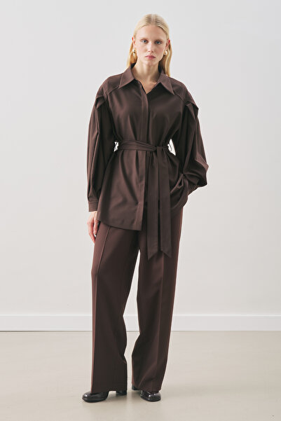Manuka Wide Sleeve Belted Shirt Brown