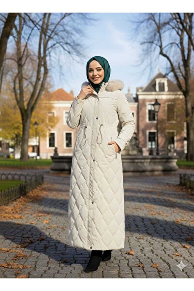 KMKkombin Women's New Season Fully Padded Hooded Nova Fabric Young Sports Long Coat Overcoat 11.75Kmk