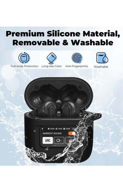 Generic Silicone Headphone Case for JBL Tour Pro 2 — Shock Resistant, Keychain, LCD Touch Visible (Black)