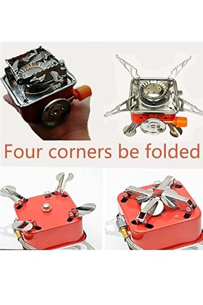 NEONI Portable Butane Gas Stove - Folding Stainless Steel (Red)