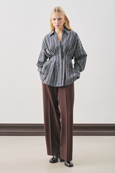 Manuka Pi̇le Detailli Gömlek Kahve Çi̇zgi̇li̇