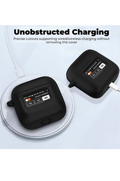 Generic Silicone Headphone Case for JBL Tour Pro 2 — Shock Resistant, Keychain, LCD Touch Visible (Black)