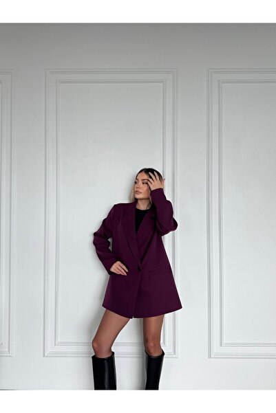 solena sln Women's Polyviscon Double Buttoned Shoulder Pad Pack Oversized Blazer Jacket