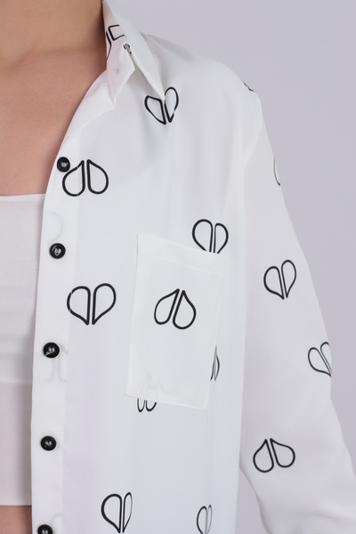 armonika Women's White Pleated Detail on the Back Single Pocket Patterned Long Sleeve Hijab Shirt Arm-26K001076