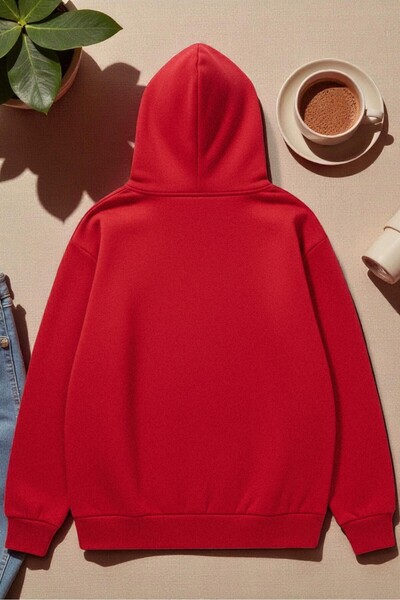 uyguntarz Unisex Red Mon Cheri Printed Hooded Sweatshirt