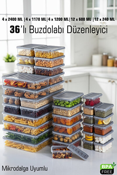 FİTHOME Set of 36 Refrigerator and Freezer Organizer Storage Containers Set Inside Cabinet Organization Bpa Free Microwave