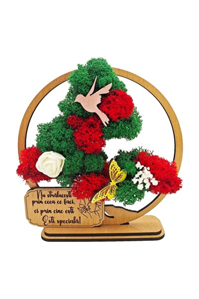 OEM Decorative Picture - Bonsai with Stabilized Lichens & Decorative Accents (Beige, 15 cm)