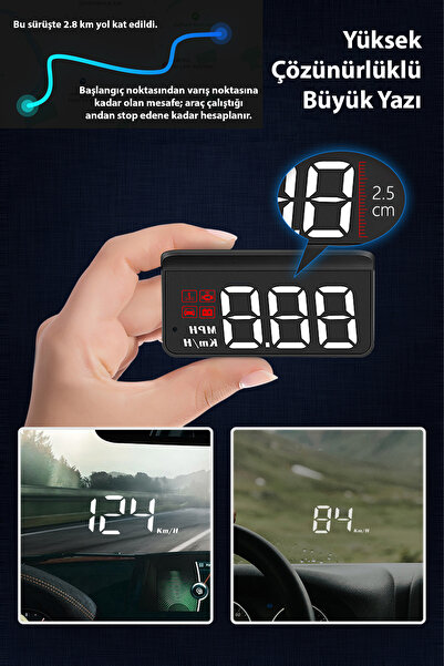 Ally M3 HUD OBD2 Head-Up Display Dijital Hız Göstergesi GPS Destekli OBD -Alarmlı Ön Cam Ekran Projektör