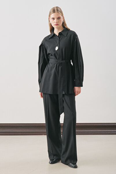 Manuka Wide Sleeve Belted Shirt Black