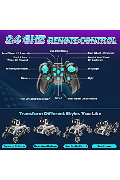 NEONI Dog Robot Remote Control 8WD Gesture Sensor Stunt RC Car with Music & Light, Watch Control