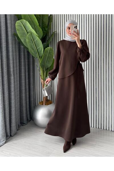 Molly Nelly Γυναικείο μακρύ φόρεμα σκουμπά με λεπτομέρεια σάλι με γιακά