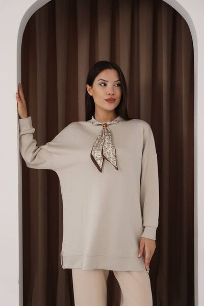 QBZ Fularli Oversize Modal Sweatshirt Tunic