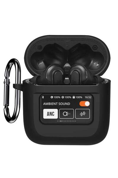 Generic Silicone Headphone Case for JBL Tour Pro 2 — Shock Resistant, Keychain, LCD Touch Visible (Black)