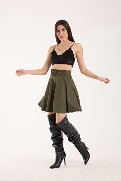 winmoda Kloş Suede Skirt with Belt / Suede Skirt
