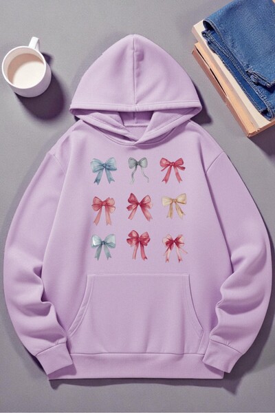 uyguntarz Unisex Colorful Ribbon Printed Hooded Sweatshirt