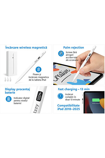 alzzy Stylus Pen for iPad 2018–2025, Wireless Charging, Fast Charging, Magnetic, White