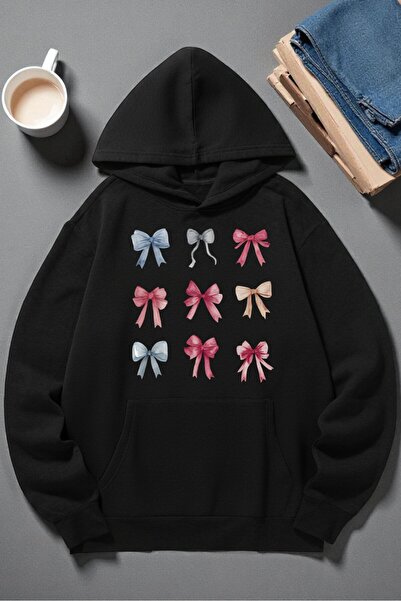 uyguntarz Unisex Colorful Ribbon Printed Hooded Sweatshirt