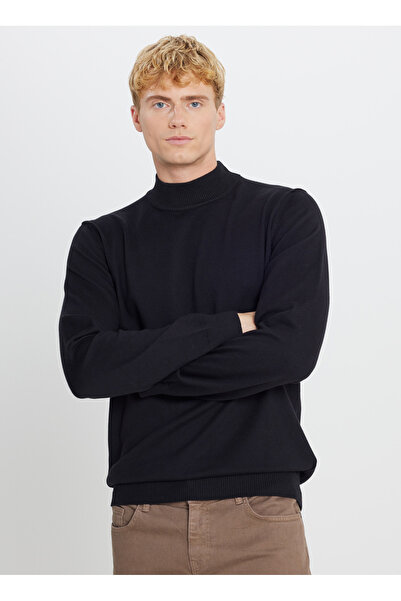 ALTINYILDIZ CLASSICS Half Turtleneck Standard Black Men's Sweater Ace043261438_Syh