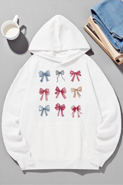 uyguntarz Unisex Colorful Ribbon Printed Hooded Sweatshirt
