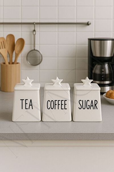 NEWNOW Starwhite Porcelain Jar Set – Tea Coffee Sugar Organizing Jars | Kitchen Storage Container