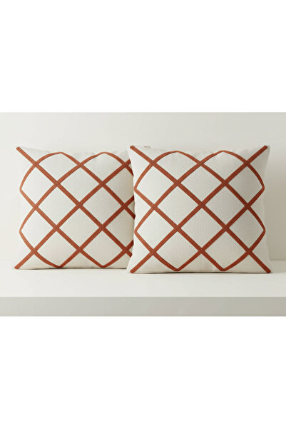 Destiva Home Buldan İşi 2 Pieces Throw Pillow Covers with Linear Patterned Punch Detail (42X42 cm)