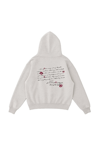 WHITE OF CREATIVE Dudak مطبوع قصة فضفاضة سويت شيرت بطباعة حروف وتفاصيل من 3 خ...