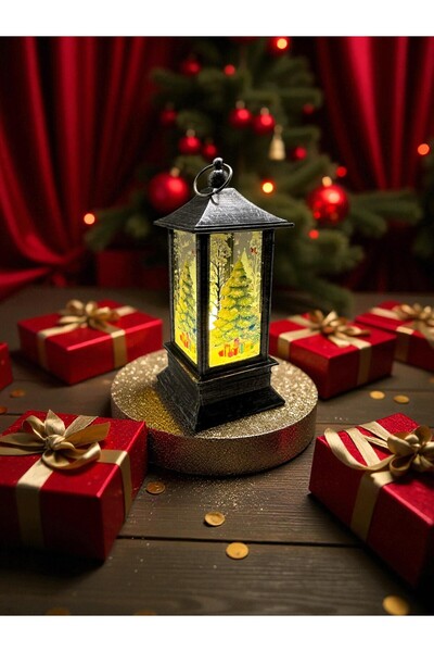 CHANCE GİFT Led Lighted Christmas Lantern Pine Tree Themed Christmas Lantern Tree Ornament Decorative Lighted Ornament