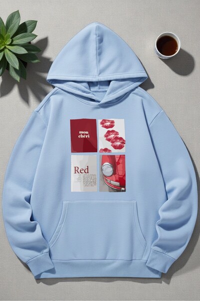 uyguntarz Unisex Red Mon Cheri Printed Hooded Sweatshirt