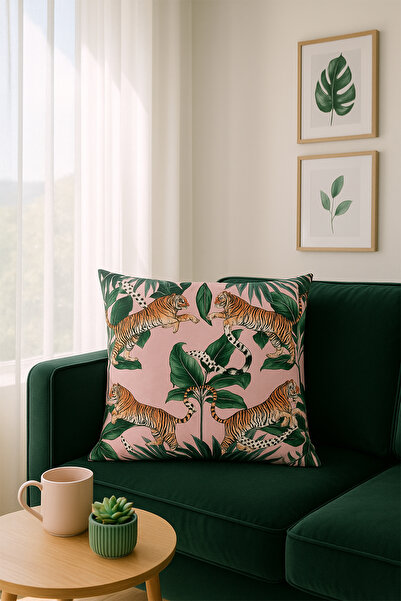 Premier Home Tiger Pattern Velvet Cushion Cover Pink V1 50X50
