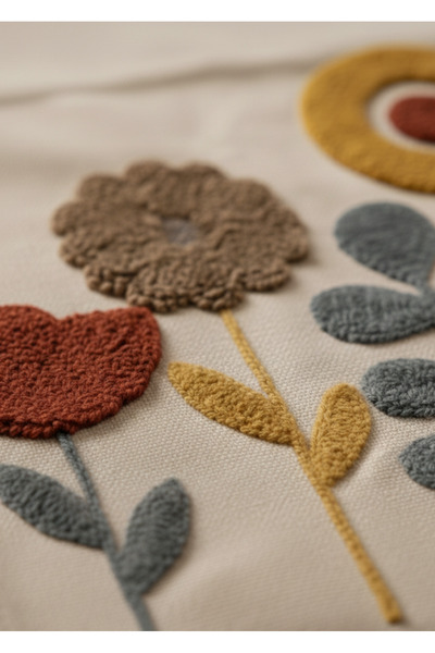 Destiva Home Buldan Handcrafted Floral Pattern Embroidered Gray Tasseled Cotton Runner (40X130 cm)