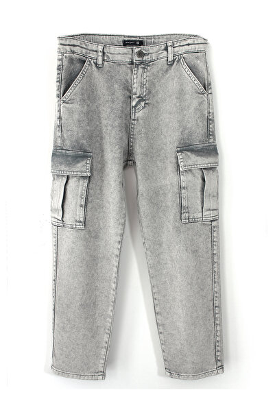 DobaKids Low Crotch Cargo Pocket Denim Boys Pants Gray Cargo Kids Jeans Jean Trousers