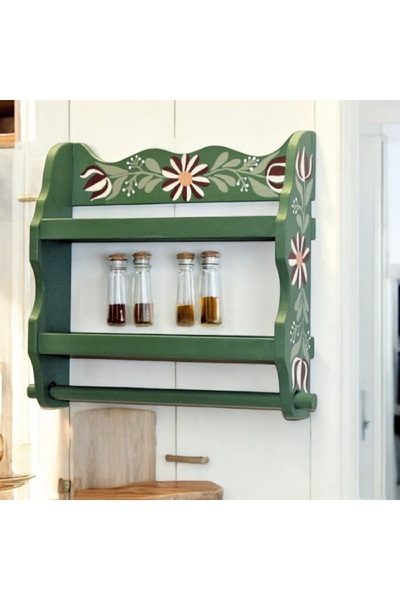 Decoratiuni Vintage Casa Retro Suport din lemn pentru prosop si condimente, verde rustic, pictat manual, 33 x 33 cm