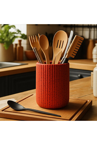 Homentum Casilla | Utensil Holder – Vertical Ribbed Design l Red Marble