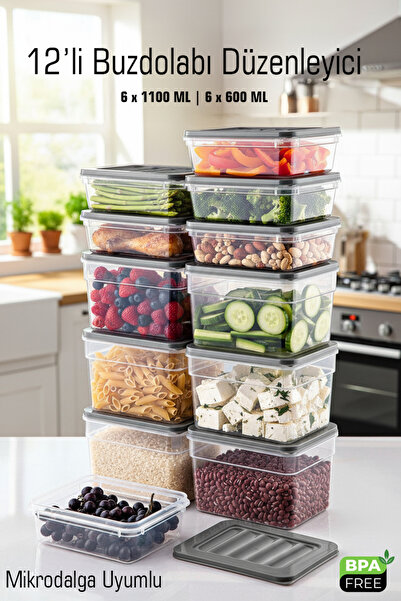 FİTHOME 12-Piece Storage Container Set 6X1100 ml Deep 6X600 ml Shallow Microwave and Dishwasher Compatible