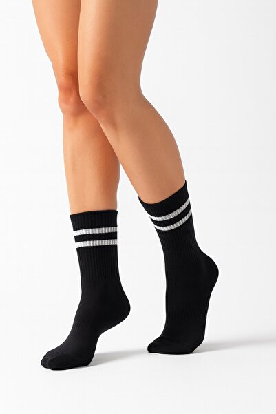 Plus Scorpion Women's 2-Pack Tennis Socks – Black and White Striped Sports Socks – Breathable Comfortable Toe Socks