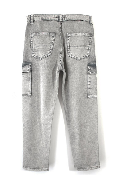 DobaKids Low Crotch Cargo Pocket Denim Boys Pants Gray Cargo Kids Jeans Jean Trousers