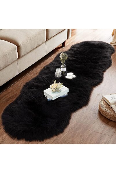 Faria Covor pufos din blană artificială ALASKA, 180x60cm, stil „piele de oaie”, negru intens