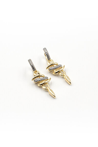 Sose Moda Asymmetrical Dangle Gold Earrings – Zircon Stone, Modern and Screw-Back Vip Design