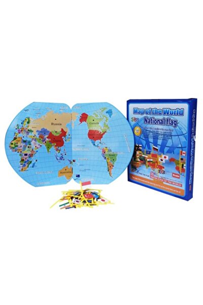 sallma Wooden World Map with 36 National Flags